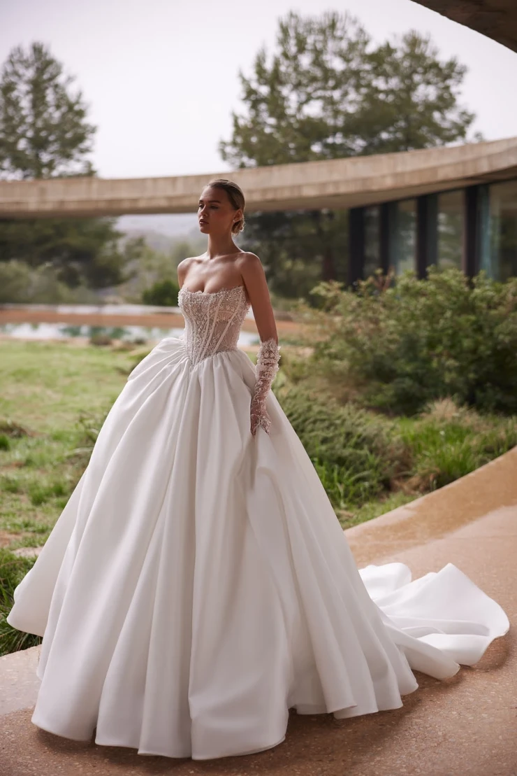 Pnina Tornai Most Popular Dress Strapless Satin Wedding Dresses Sleeveless  Backless Pleated Simple Bridal Gowns