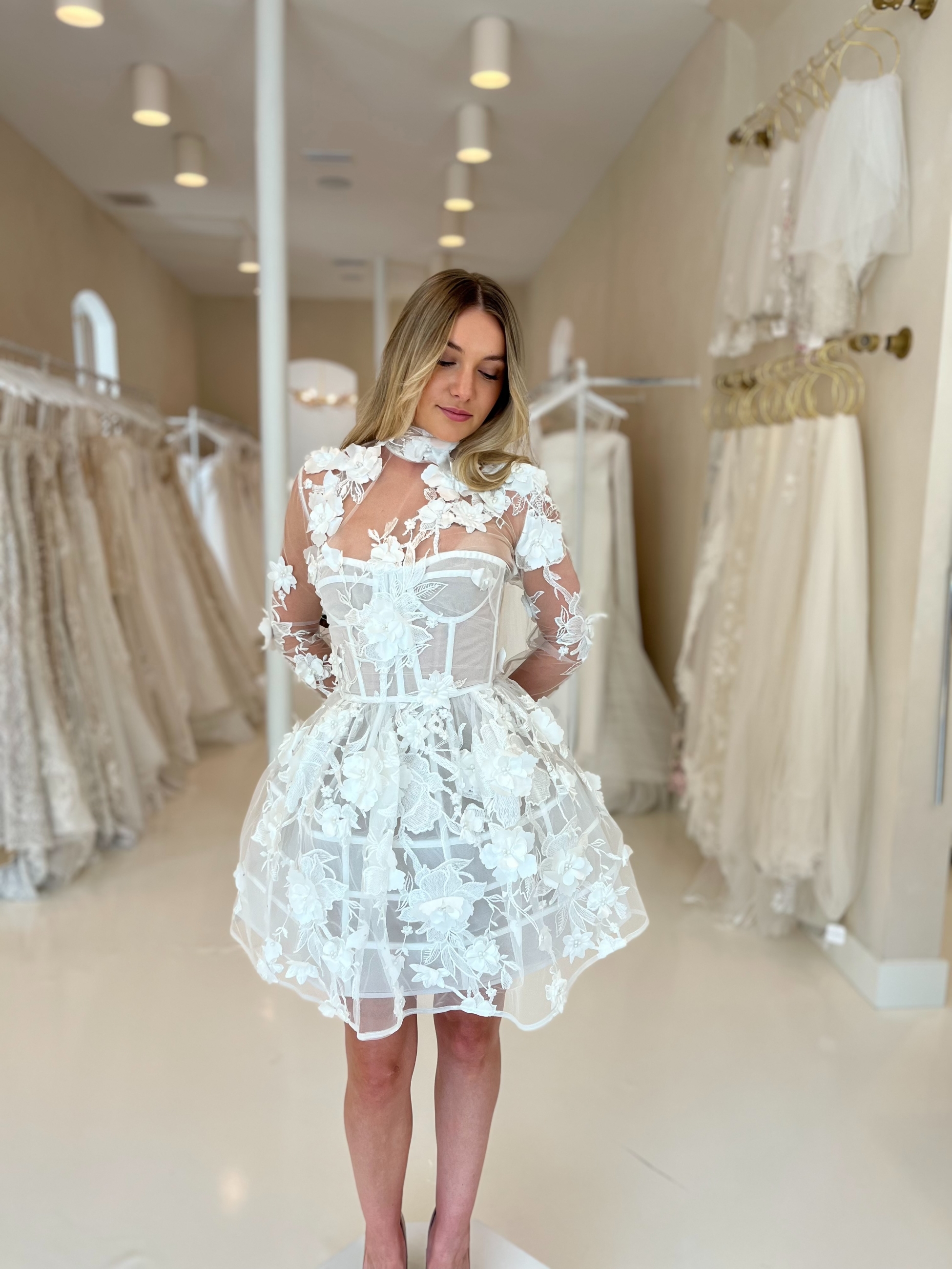 Bronx and Banco - Anastasia Floral Long Sleeve Mini Dress | One Bridal